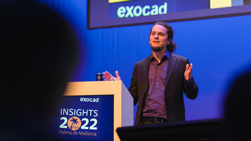 In his opening presentation, Tillmann Steinbrecher, CEO and cofounder of exocad, welcomed the participants and offered them a vision of the future of digital dentistry. (Image: exocad)

