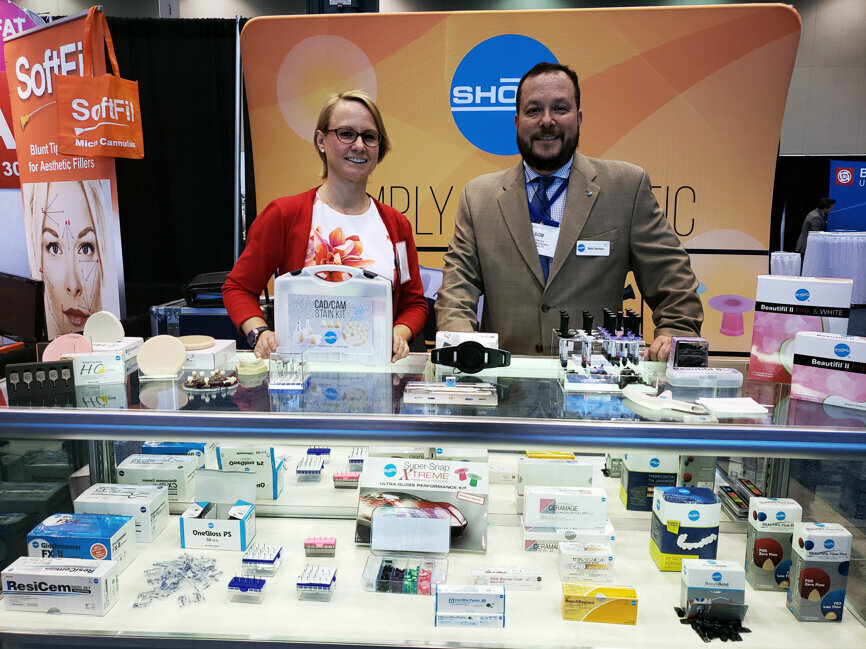 Anna Kataoka and Bob Garnica are here to give you the details of the many products, including the EyeSpecial C-III and Beautifil II LS, that can help your practice at the Shofu booth. (Photograph by Nirmala Singh / Dental Tribune America)