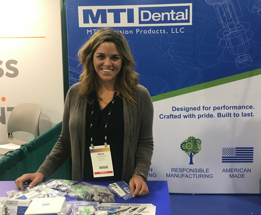 Erica Wilson in the MTI Dental booth.