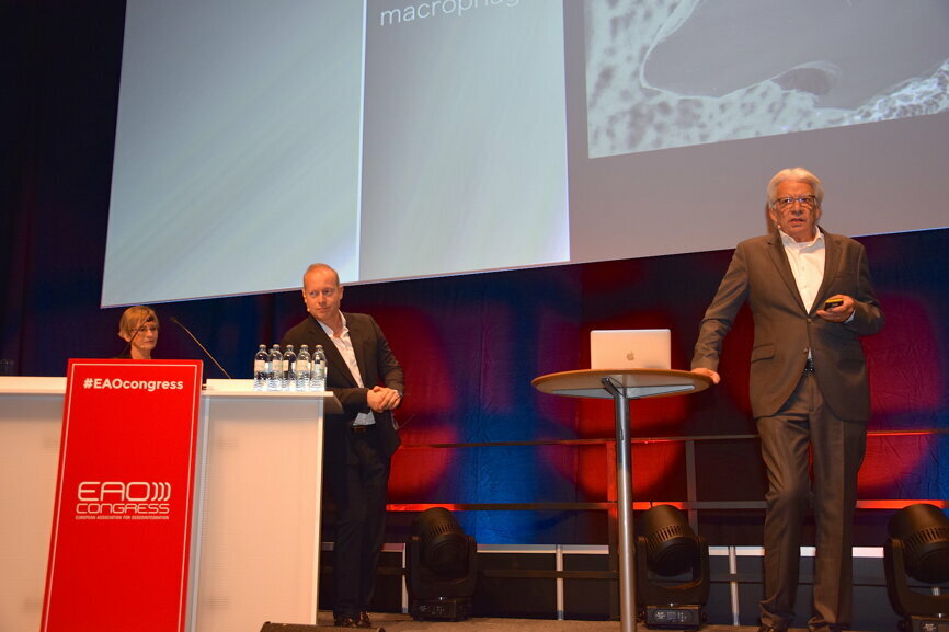 Among other international renowned speakers, Profs. Ann Wennerberg, Gabor Zeppler, also the moderator of this session, and Peter Schüpbach discussed the next steps of implant surface technology at the Nobel Biocare satellite symposium on October 12. (Photograph: Monique Mehler, DTI)
