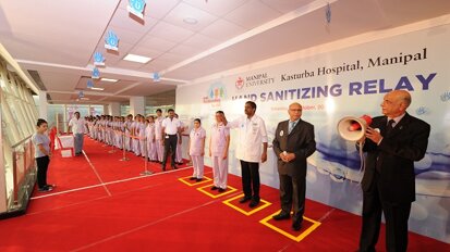 Hand sanitizing relay at Kasturba Hospital, Manipal- A guinness world record attempt