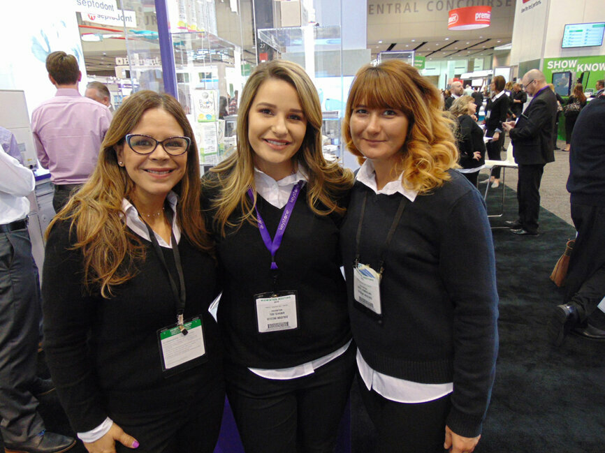 From left: Alejandra Molina, Tori Schober and Emily Kemberling of Keystone Industries. (Photo: Fred Michmershuizen/Dental Tribune America)