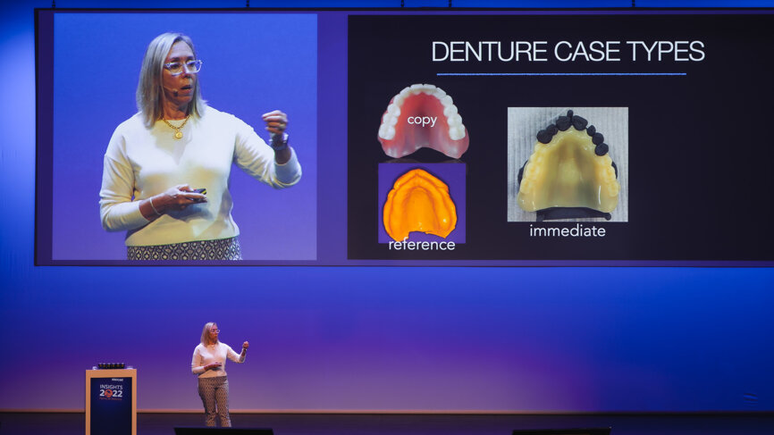 Dr Lori Trost (US) discussed the topic of digital dentures and presented her digital treatment concept. (Image: exocad)