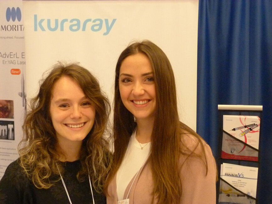 From left, Gabriéle Losier and Genevieve Gadbois can tell you all about Kuraray’s new and improved Panavia V5 cement. Be sure to ask about the advanced Zirconia material, too.
