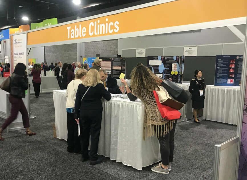 You can earn free C.E. by spending an hour at the table clinics listening to 10-minute scientific presentations.