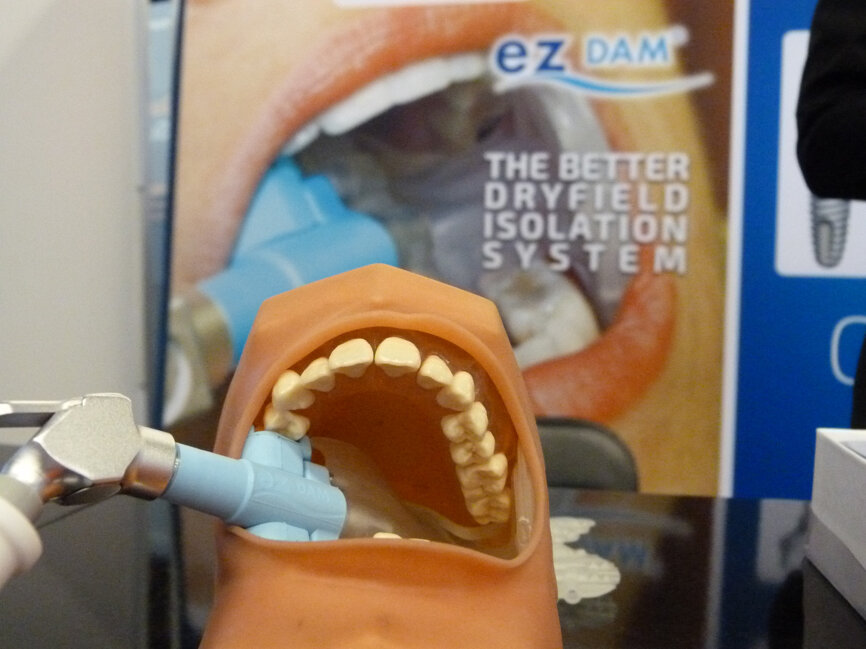 See the EZ Dam dental isolation system on display in the expansive Synca booth. 