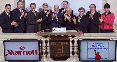 Dr Robert Edwab of GNYDM rings opening bell at New York Stock Exchange