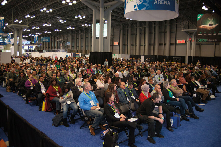 The Live Dentistry Arena is filled with attendees on the show floor of the 2018 Greater New York Dental Meeting. (Photo: Jahmel Charles, Dental Tribune America)
