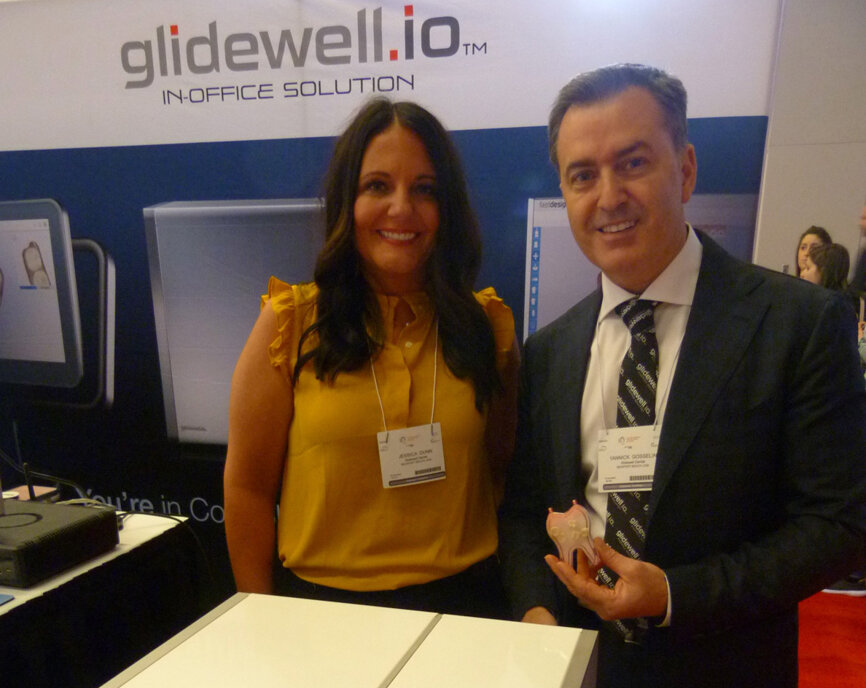 From Left, Jessica Dunn and Yannick Gosselin with the fastmill.io in the Glidewell Dental booth.
