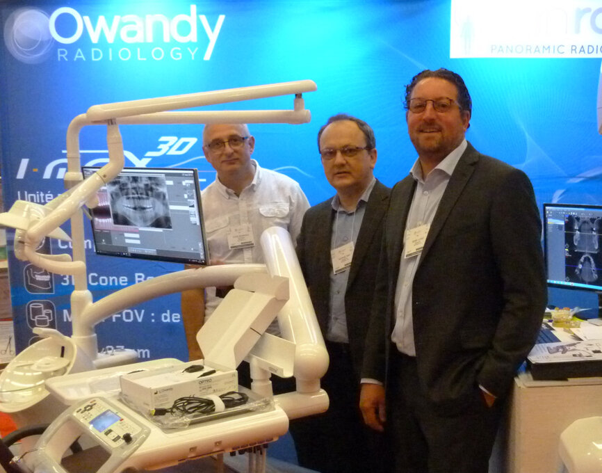 From left, Calin Boarescu, George Hrit and Boris Loyez in the Panrad and Owandy booth.