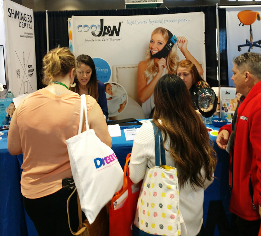 Check out the hot/cold therapy packs at the Cool Jaw booth.