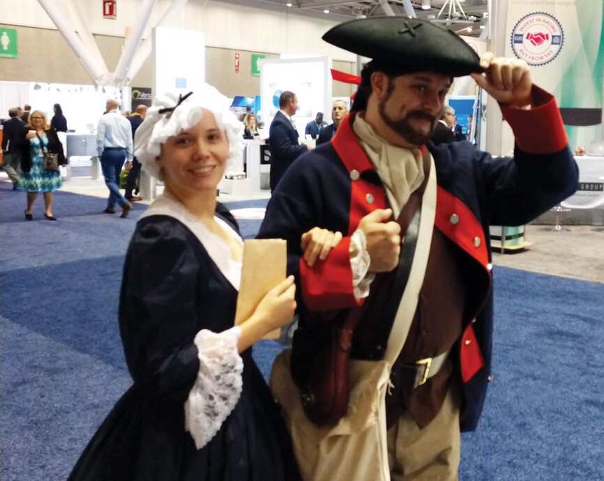 Actors in period costumes help celebrate the AAOMS Annual Session in Boston.