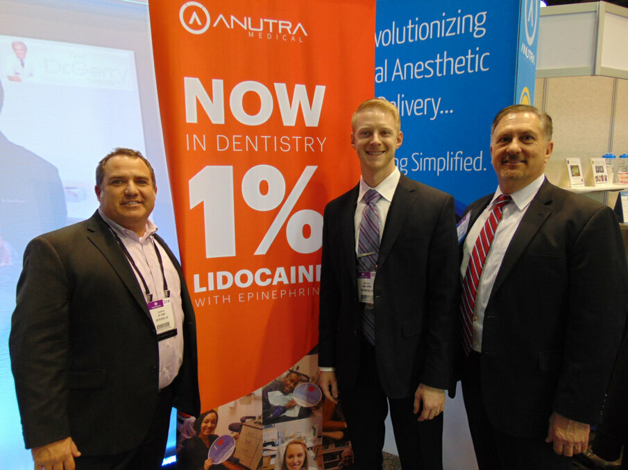 From left: Jeff Daner, Noah Moore and John Hinton of Anutra Medical. (Photo: Fred Michmershuizen/Dental Tribune America)