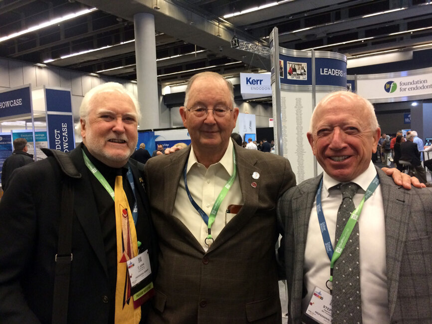 From left: Dr. C. John Munce, contributor to the textbook ‘Ingle’s Endodontics 7’ and inventor of the Munce Discovery Burs; Jim Roane, inventor of the R tip of the Flex-R file and author of pivotal research on balanced-force technique; and Steve Cohan, chief editor of the textbook ‘Pathways of the Pulp.’