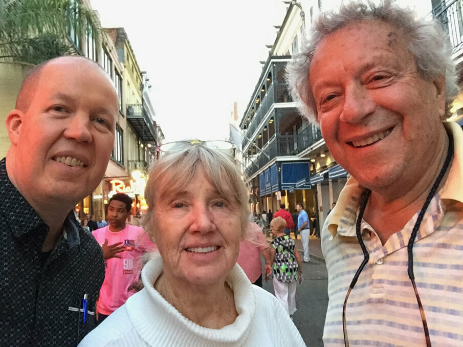 Dr. Fred Weinstein with Fred Michmershuizen of Dental Tribune America, left, and his wife, Heather, in the French Quarter in New Orleans during the 2017 AAE meeting.