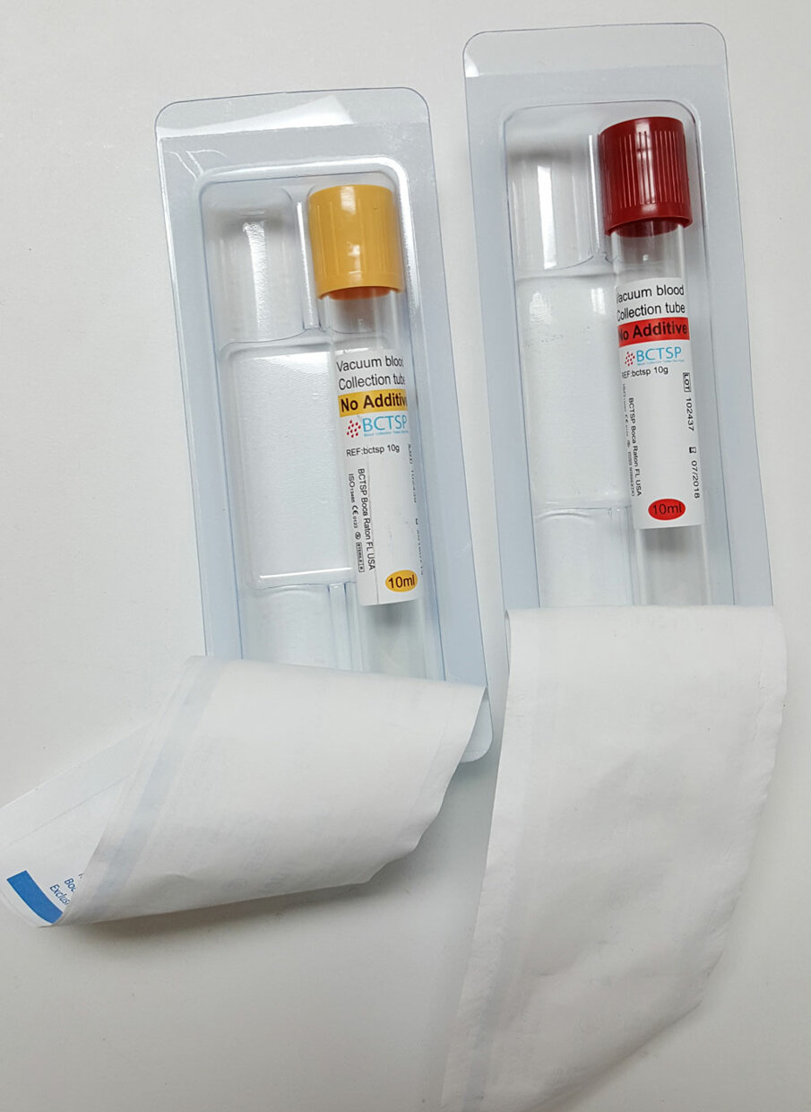 Fig. 1: Boca Dental Supply blood collection tubes steri-pack are single-use, medical-grade packages for blood collection and manufacturing of PRF. Discard any unused tubes.