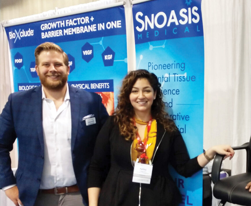Ashley Ali and Patrick Corbell want you to stop by Snoasis Medical so they can talk to you about the benefits of using BioXclude in dentoalveolar procedures.