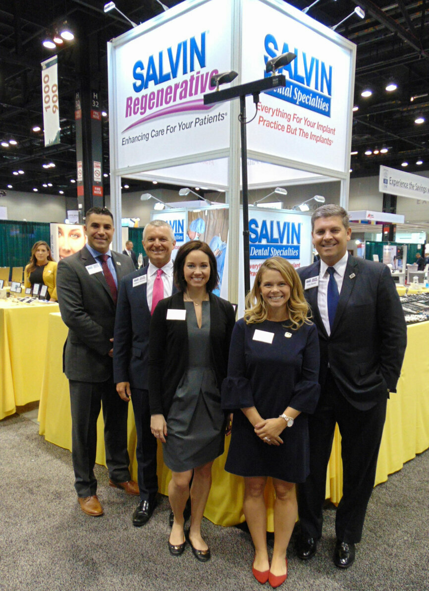 The reps at Salvin stand ready to help meeting attendees with information about their wide selection of products. (Photo by Fred Michmershuizen/Dental Tribune USA)