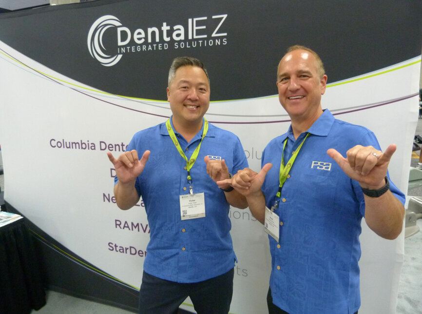 In the DentalEZ booth, Victor Yoon and Rick Orme can tell you all about the Star-Dental 430SWL Torque Flex handpiece and all sorts of other equipment designed to make work easier. (Photo: Robert Selleck/DTA)