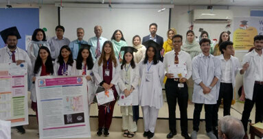 HITEC-IMS teams on victory stand at poster, quiz contests