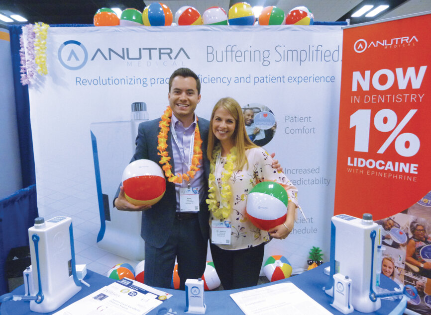 Ryan Vet and Dr. Jessica Vet, a GP, are at the Anutra booth.