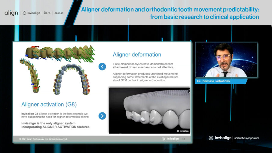 In his presentation, Dr Tommaso Castroflorio from Italy emphasised that Invisalign is the only system incorporating aligner activation features. (Image: Align Technology)