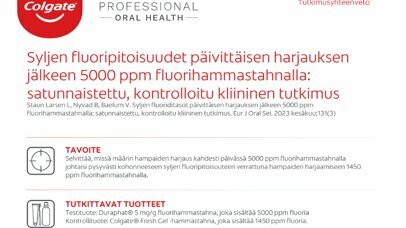 Syljen fluoripitoisuudet päivittäisen harjauksen jälkeen 5000 ppm fluorihammastahnalla
